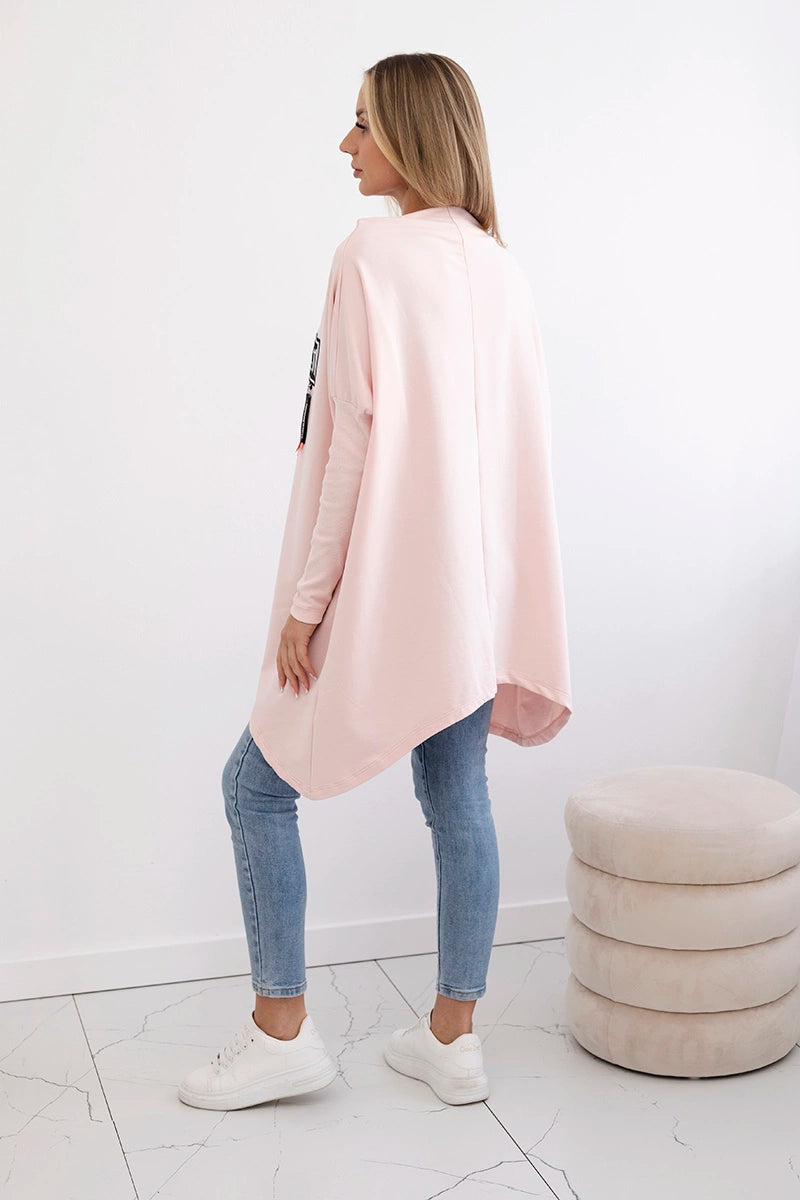 Mikina oversize s asymetrickými stranami púdrovo ružová univerzálne