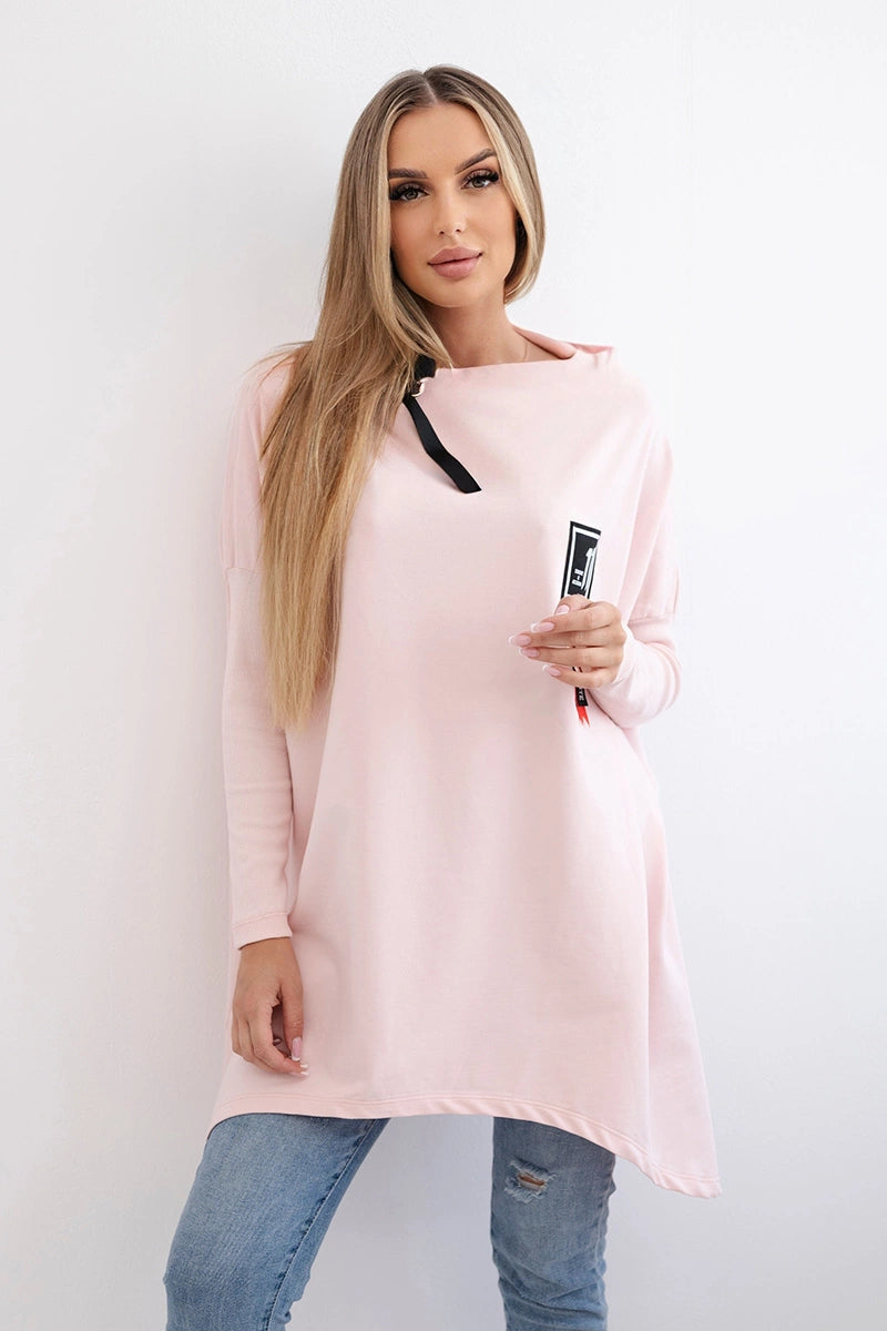 Mikina oversize s asymetrickými stranami púdrovo ružová univerzálne