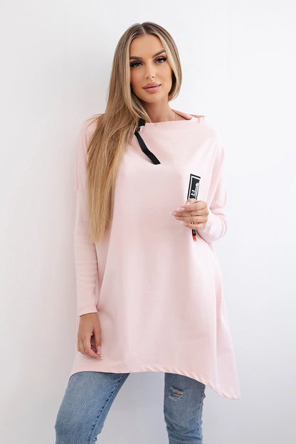 Mikina oversize s asymetrickými stranami púdrovo ružová univerzálne