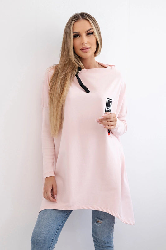 Mikina oversize s asymetrickými stranami púdrovo ružová univerzálne