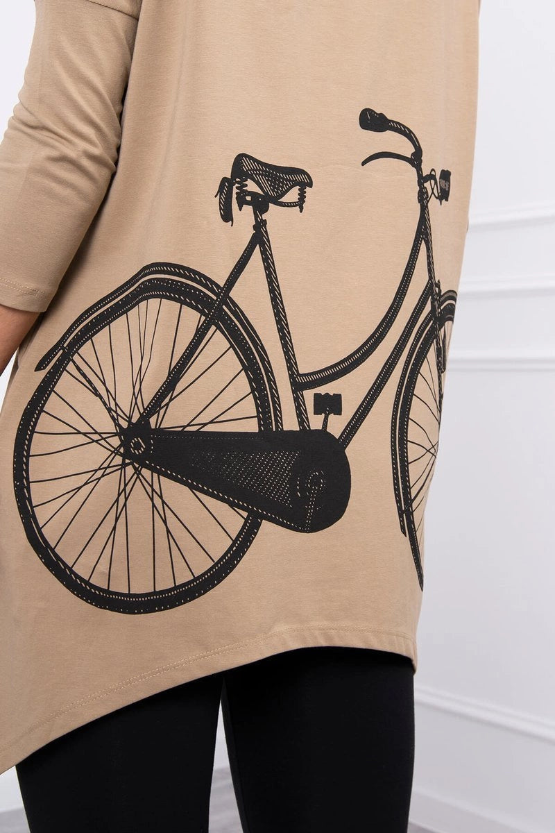 Mikina s potlačou na bicykli ťavej farby univerzálne
