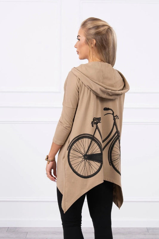 Mikina s potlačou na bicykli ťavej farby univerzálne