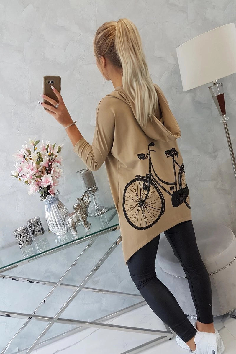Mikina s potlačou na bicykli ťavej farby univerzálne