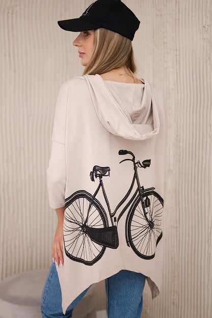 Mikina s potlačou na bicykli béžová univerzálne