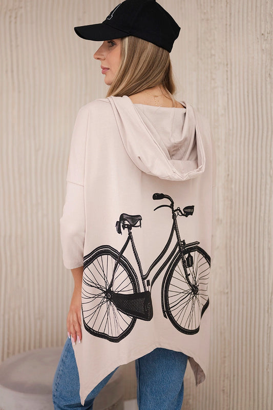 Mikina s potlačou na bicykli béžová univerzálne
