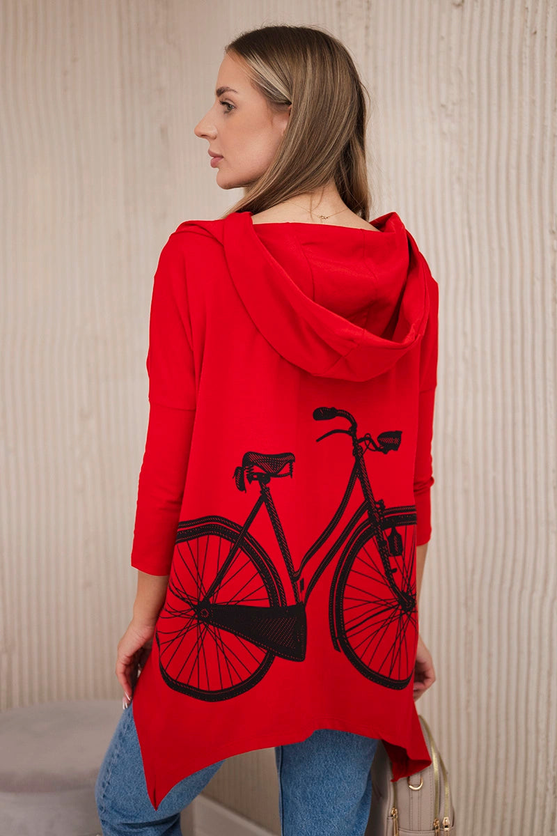 Mikina s potlačou na bicykli červená univerzálne