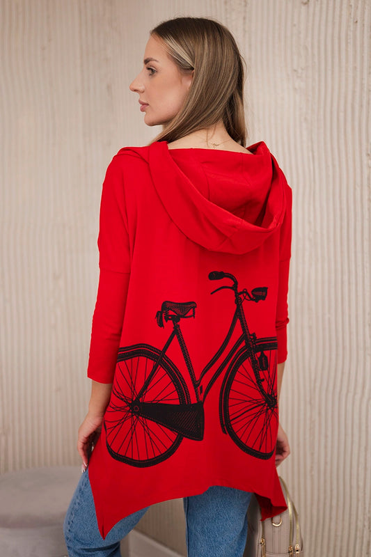 Mikina s potlačou na bicykli červená univerzálne