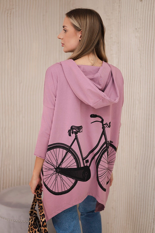 Mikina s potlačou na bicykli tmavo ružová univerzálne