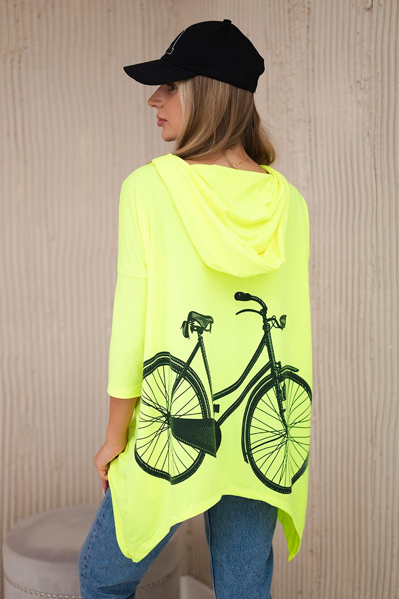 Mikina s potlačou na bicykli žltý neón univerzálne