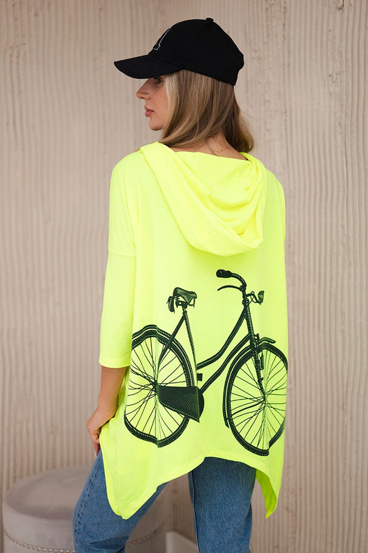 Mikina s potlačou na bicykli žltý neón univerzálne