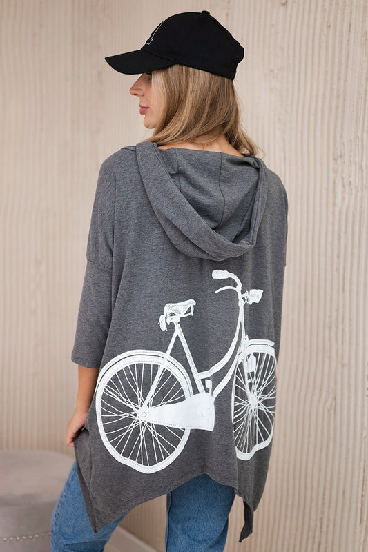 Mikina s potlačou na bicykli grafitová melanž univerzálne