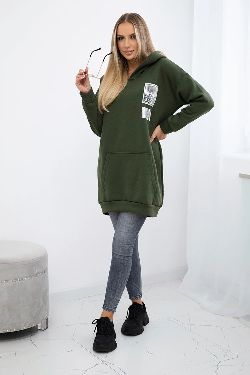 Mikina s kapucňou a nášivkami khaki univerzálne