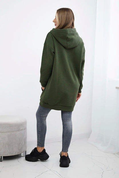 Mikina s kapucňou a nášivkami khaki univerzálne