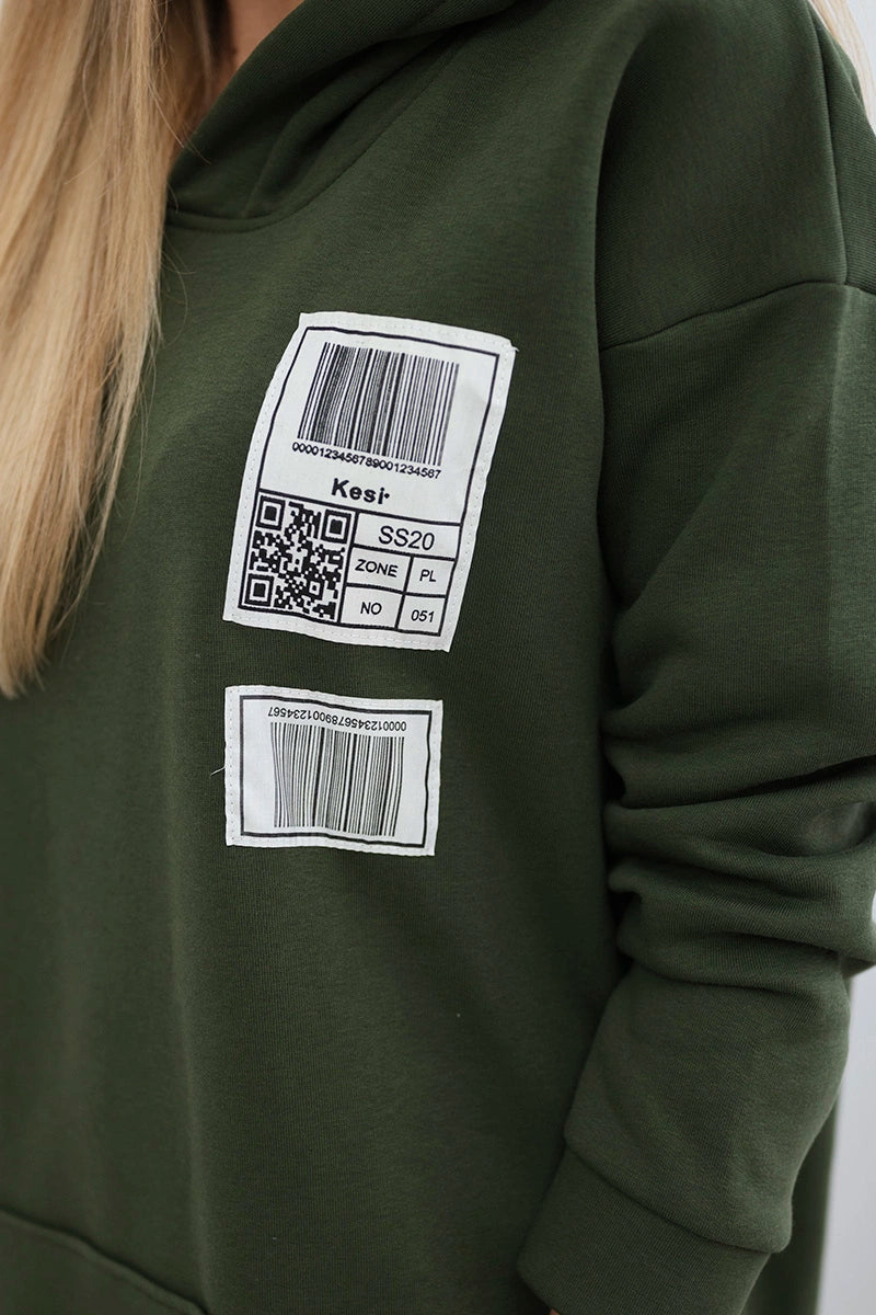 Mikina s kapucňou a nášivkami khaki univerzálne