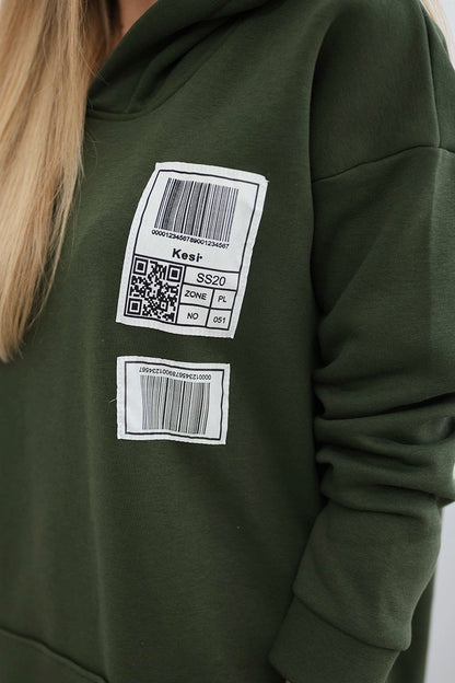 Mikina s kapucňou a nášivkami khaki univerzálne