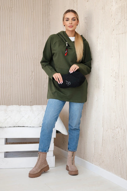 Tunika so zipsom na kapote Oversize khaki univerzálne