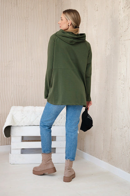Tunika so zipsom na kapote Oversize khaki univerzálne