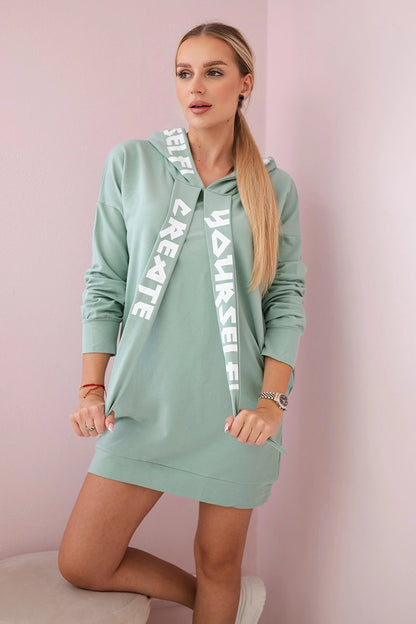 Šaty s kapucňou Oversize tmavá mäta univerzálne