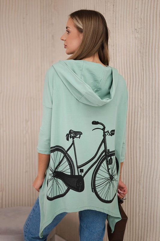 Mikina s potlačou na bicykli tmavá mäta univerzálne