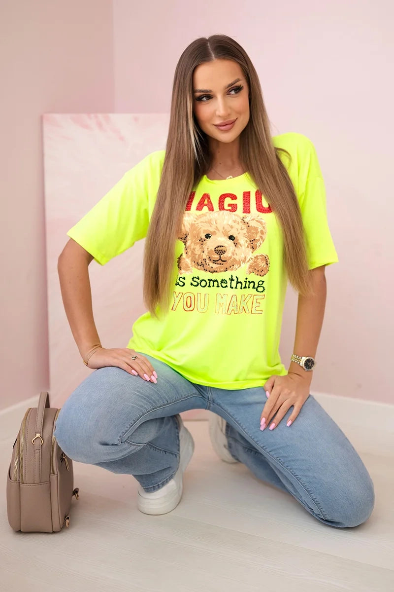 Blúzka s potlačou Magic žltý neón univerzálne
