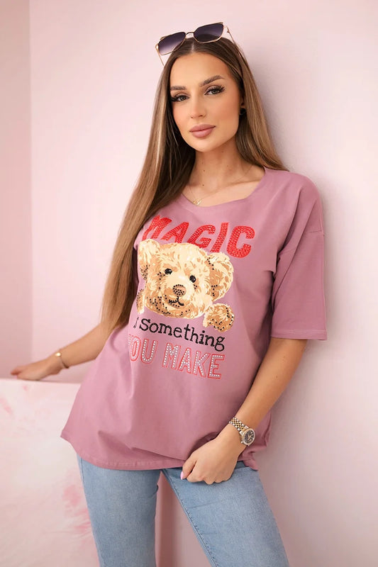 Blúzka s potlačou Magic tmavo ružová univerzálne