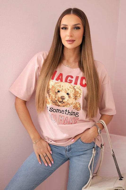 Blúzka s potlačou Magic tmavý púdrovo ružová univerzálne
