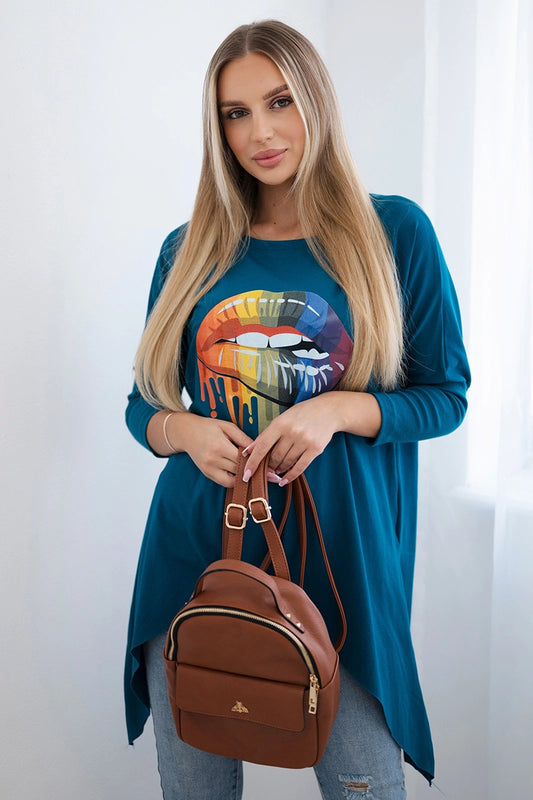 Blúzka oversize s potlačou dúhových pier námorné univerzálne