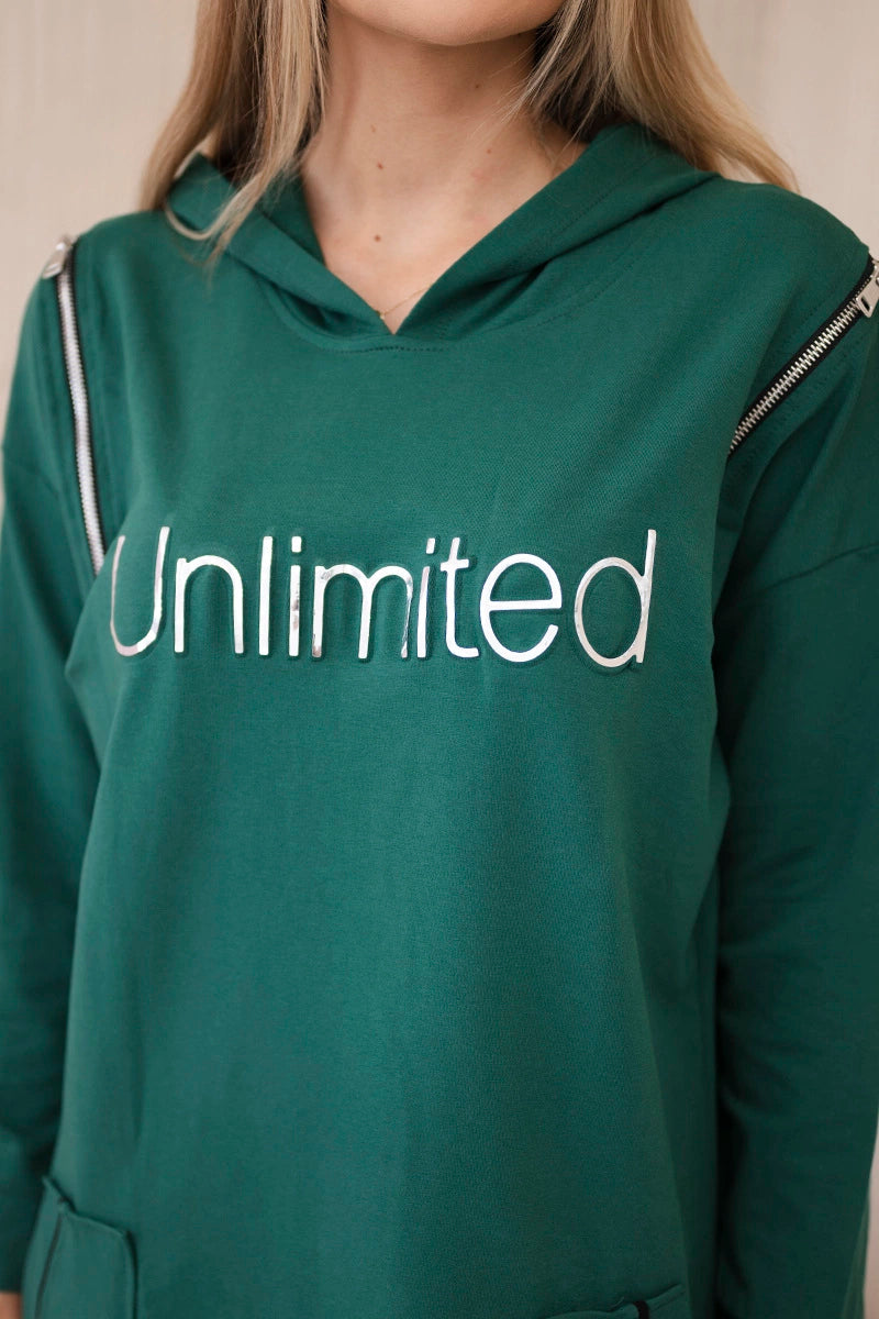 Šaty s nápisom unlimited zelená univerzálne