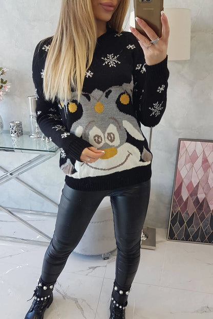 Vianočný sveter so sobmi čierna univerzálne