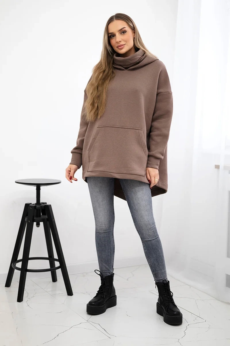 Zateplená mikina so zapínaním na zips vzadu mocca univerzálne