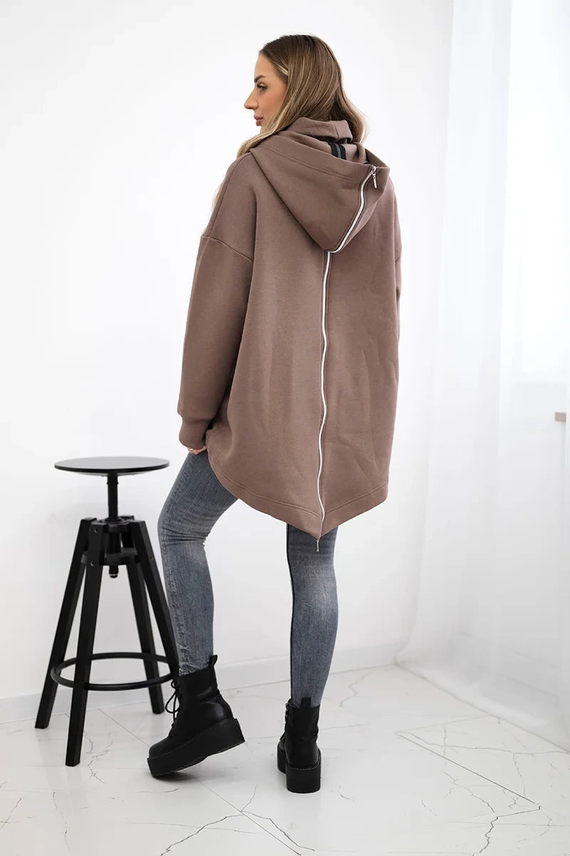Zateplená mikina so zapínaním na zips vzadu mocca univerzálne