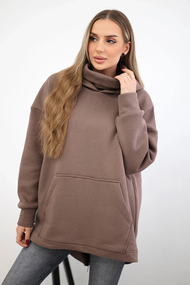 Zateplená mikina so zapínaním na zips vzadu mocca univerzálne