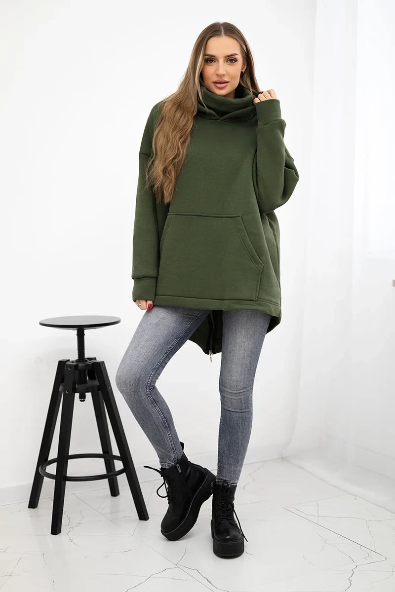 Zateplená mikina so zapínaním na zips vzadu khaki univerzálne