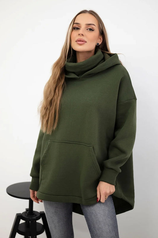 Zateplená mikina so zapínaním na zips vzadu khaki univerzálne