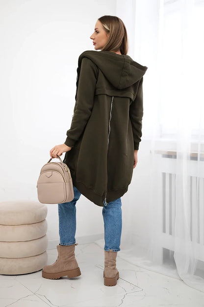 Zateplená mikina so zapínaním na zips vzadu khaki univerzálne
