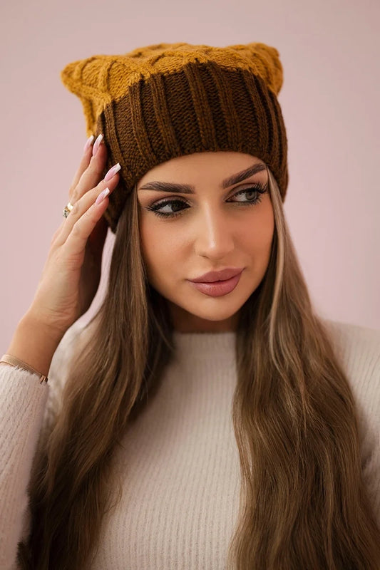 Čapica с fleece Milano K203 horčičná melanž+hnedá univerzálne