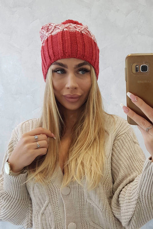 Čapica с fleece Milano K203 ecru melanž+Červená univerzálne
