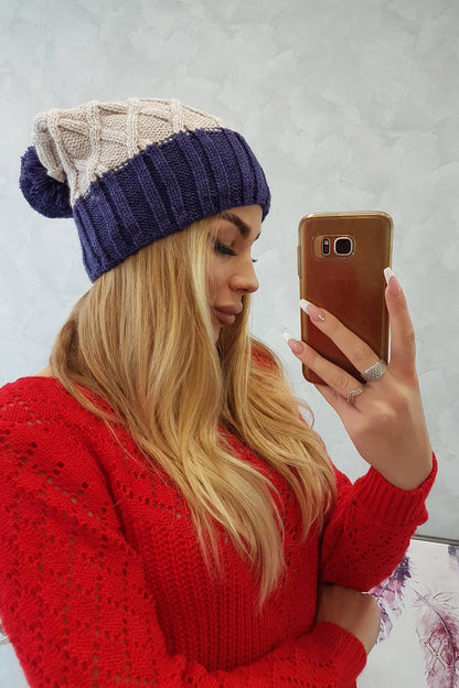 Čapica с fleece Milano K203 svetlo béžová+fialová univerzálne
