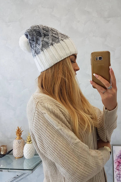 Čapica s fleece Milano K203 šedá melanž+ecru univerzálne