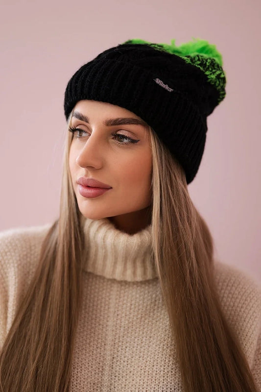 Čapica s fleece Ilona K218 čierna+zelená univerzálne