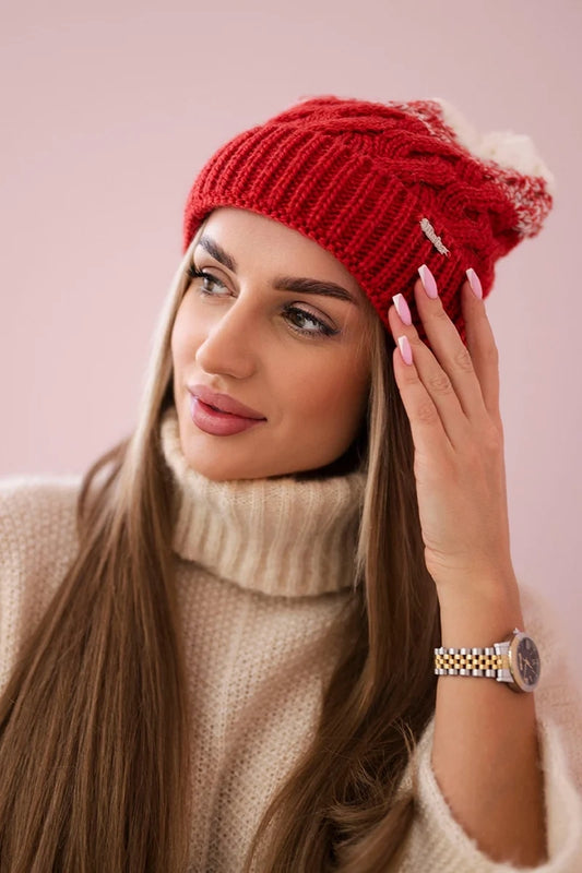 Čapica s fleece Ilona K218 malina+ecru univerzálne