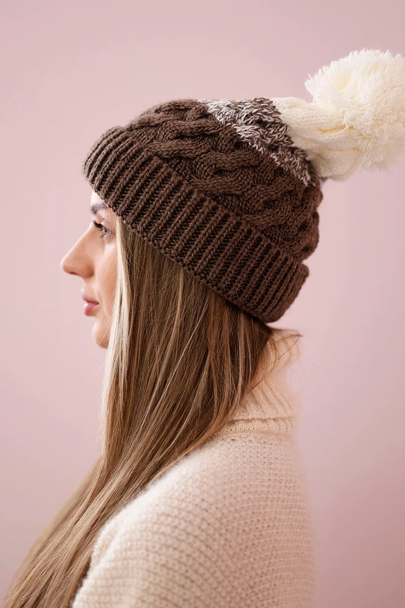 Čapica s fleece Ilona K218 cappuccino+ecru univerzálne