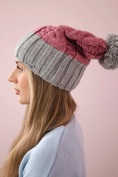 Čapica s fleece Paris K212 tmavo ružová+šedá univerzálne