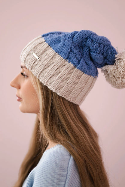 Čapica s fleece Paris K212 modrá+béžová univerzálne