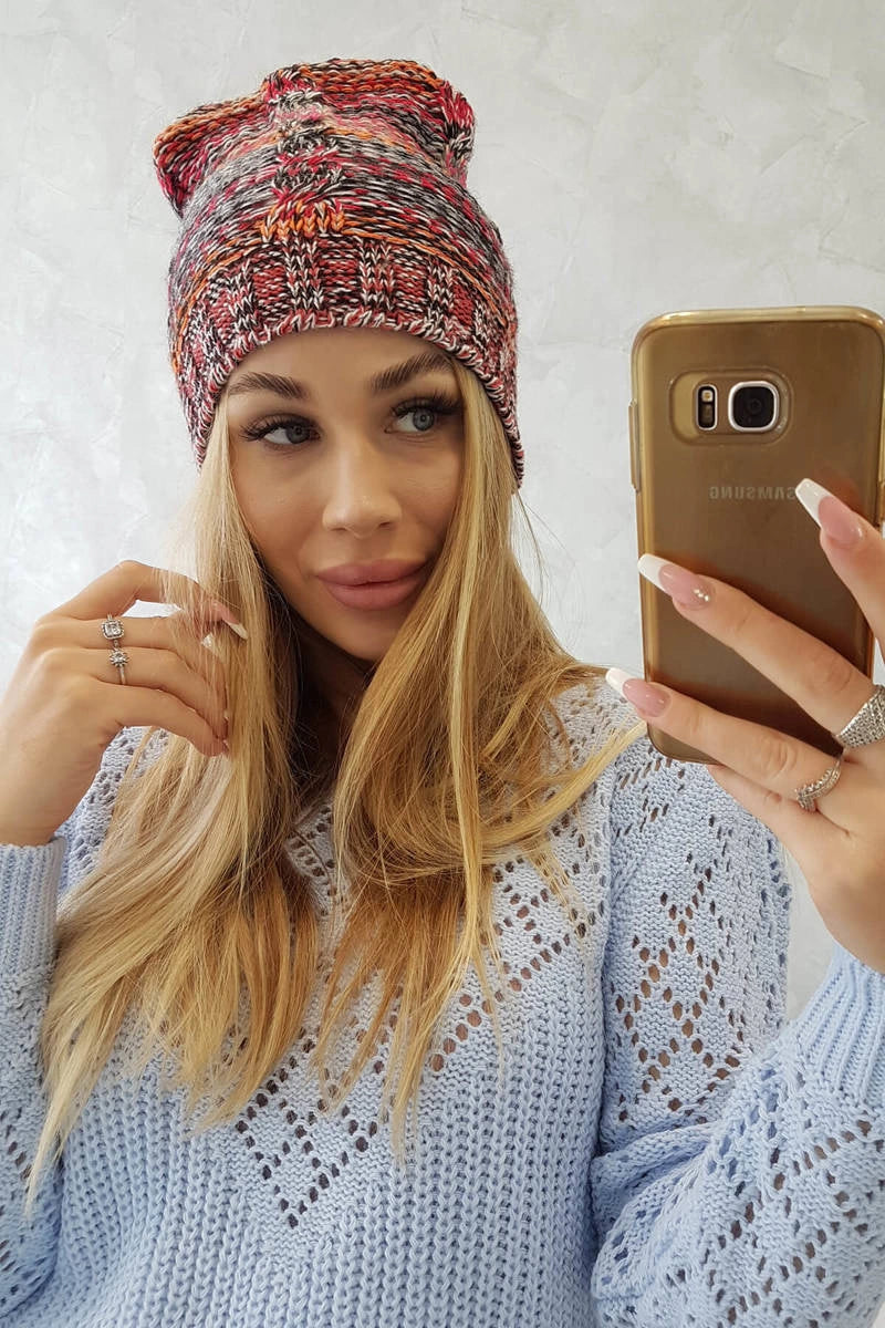 Čapica s fleece Klaudia K255 oranžová+červená univerzálne