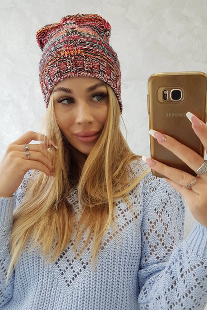 Čapica s fleece Klaudia K255 oranžová+červená univerzálne