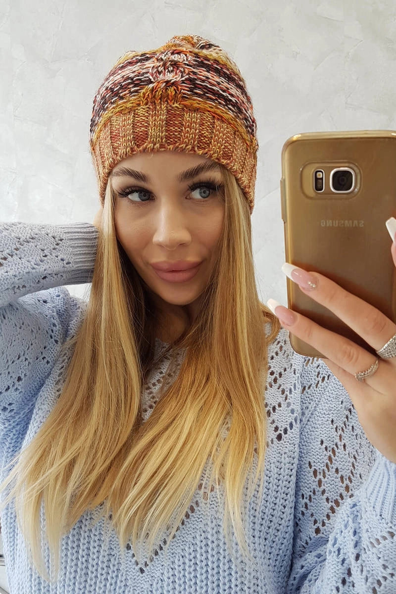 Čapica s fleece Klaudia K255 oranžová+žltá univerzálne