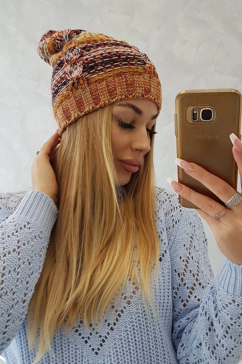 Čapica s fleece Klaudia K255 oranžová+žltá univerzálne