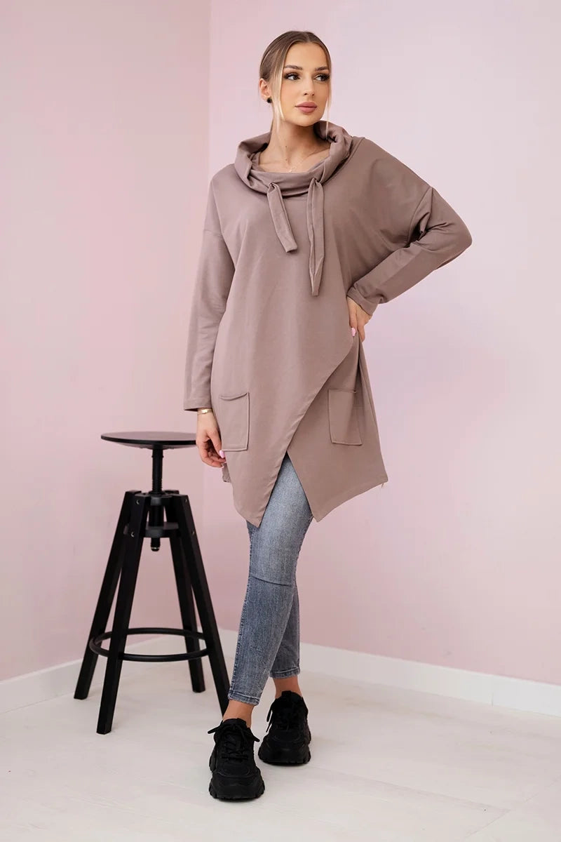 Tunika s prednou obálkou Oversize mocca univerzálne