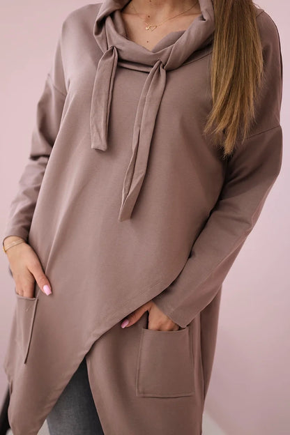 Tunika s prednou obálkou Oversize mocca univerzálne